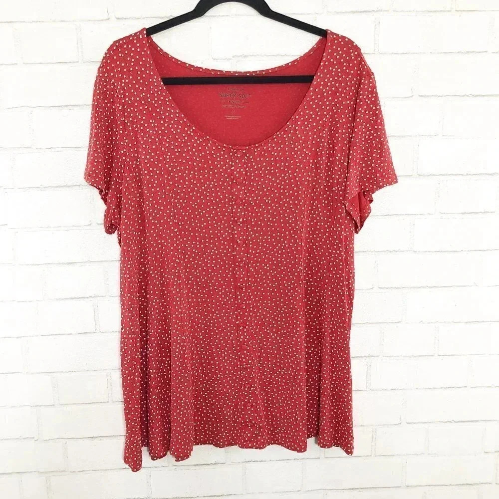 Torrid Red & White Ditsy Dots Fit & Flare Top Plus Size 2X